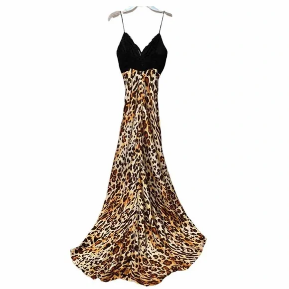 Sherri Hill silk animal print gown 4 - Picture 3 of 11